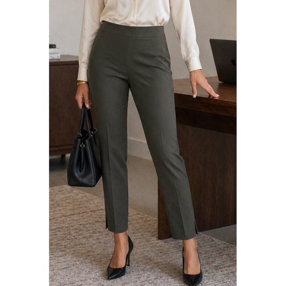 Talbots Dark Oakmoss Green Side Zip Flat Front Stretch Ankle Pants Women's 4 EUC